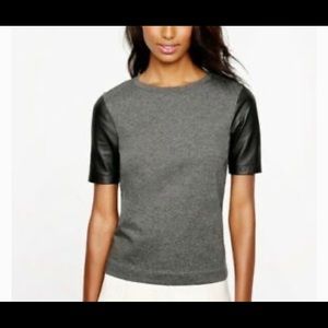 JCrew Grey Faux Leather Sleeve Top Size Large